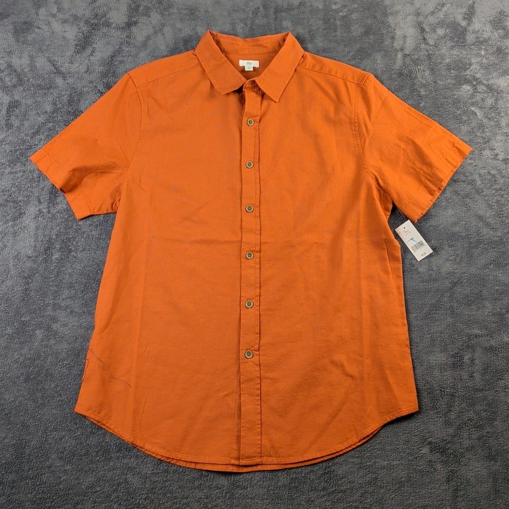 Dip Men Mute Orange Button Down Short Sleeve Slim Fit Size Medium